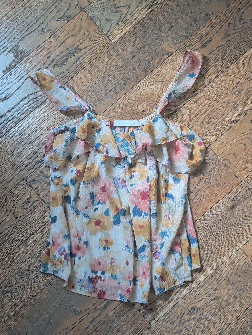 bishop + young Floral Ruffle Tie-Strap Camisole - Pink, Yellow & Blue